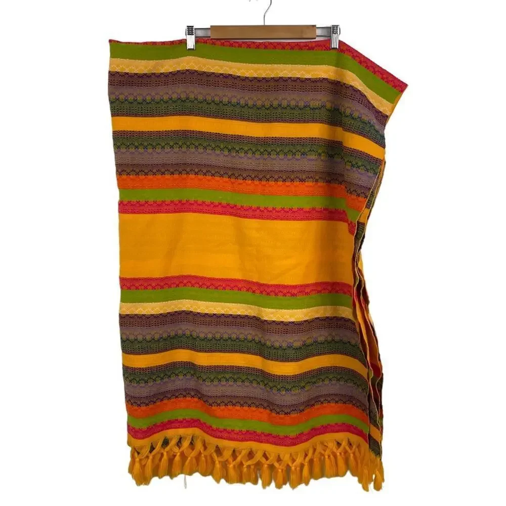 Ethnic Throw Boho Blanket Fringe Tassel Edge Multi Stripe Knit Accent Throw